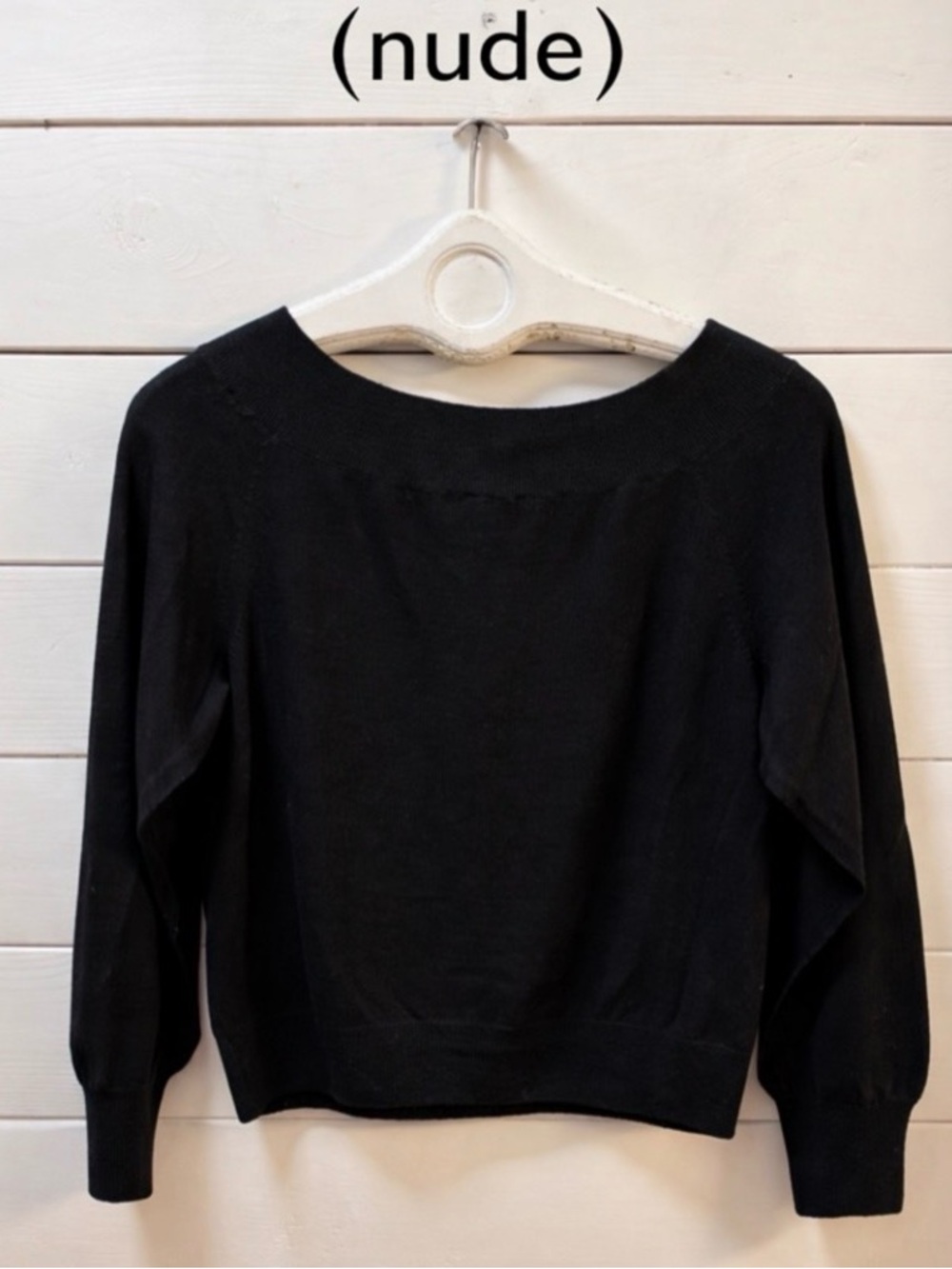 (NUDE) Black Virgin Wool Knit Top Open Sleeve Detail Size 40